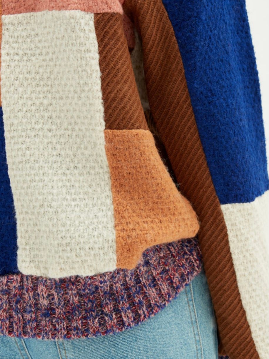 【21AW】マルチドッキング ブロックカラーニット / MONDRO CREW-NECK SWEATER / ピンク / ブラウン