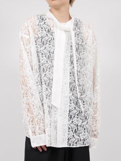 【26AW】フラワーレース ボウタイ シャツ / FLOWER LACE BOW TIE SHIRT / ホワイト