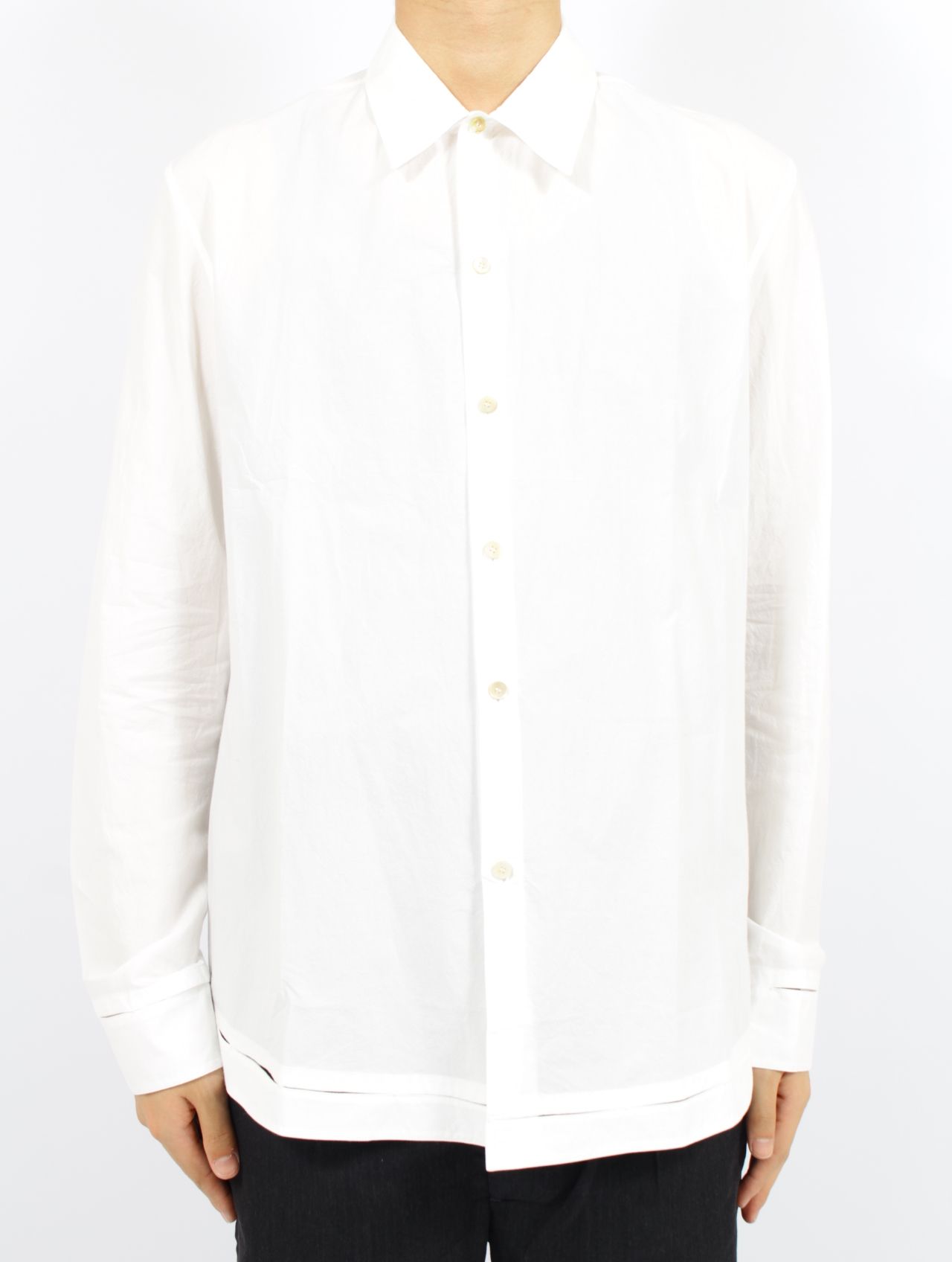 【25SS】ハンドステッチ ヘム ボンバー リラックス フィット シャツ / HAND-STITCHED HEM BORDER  RELAXED FIT SHIRT / ホワイト