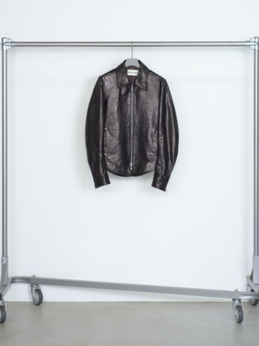 ジップ アップ レザー シャツ 馬革 (ホースレザー)  /  ZIP UP LEATHER SHIRT / ブラック