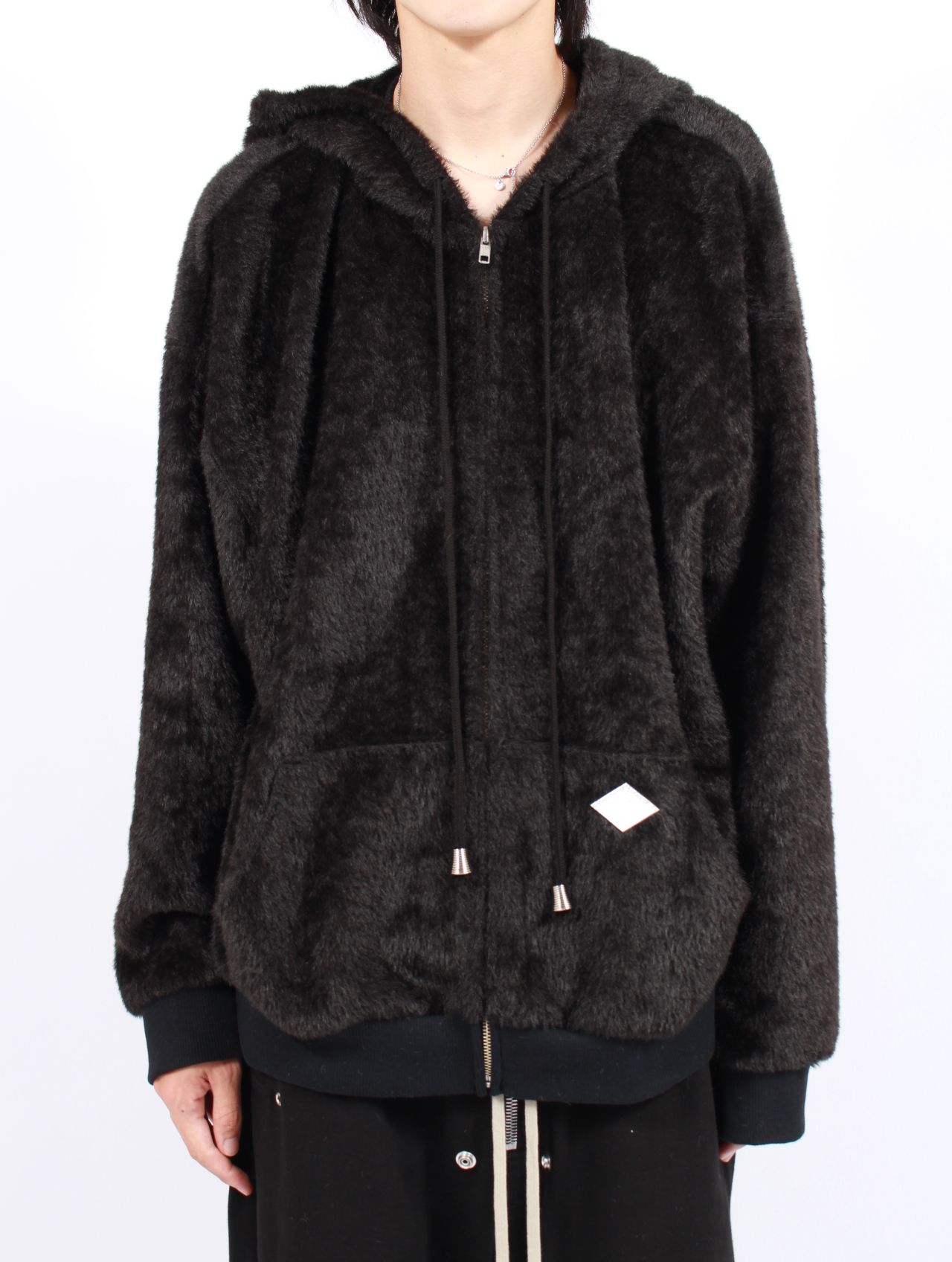 【25AW】テディベア フーデッド セーター シャギー ジップアップ パーカー / TEDDY BEAR HOODED SWEATER / ブラック