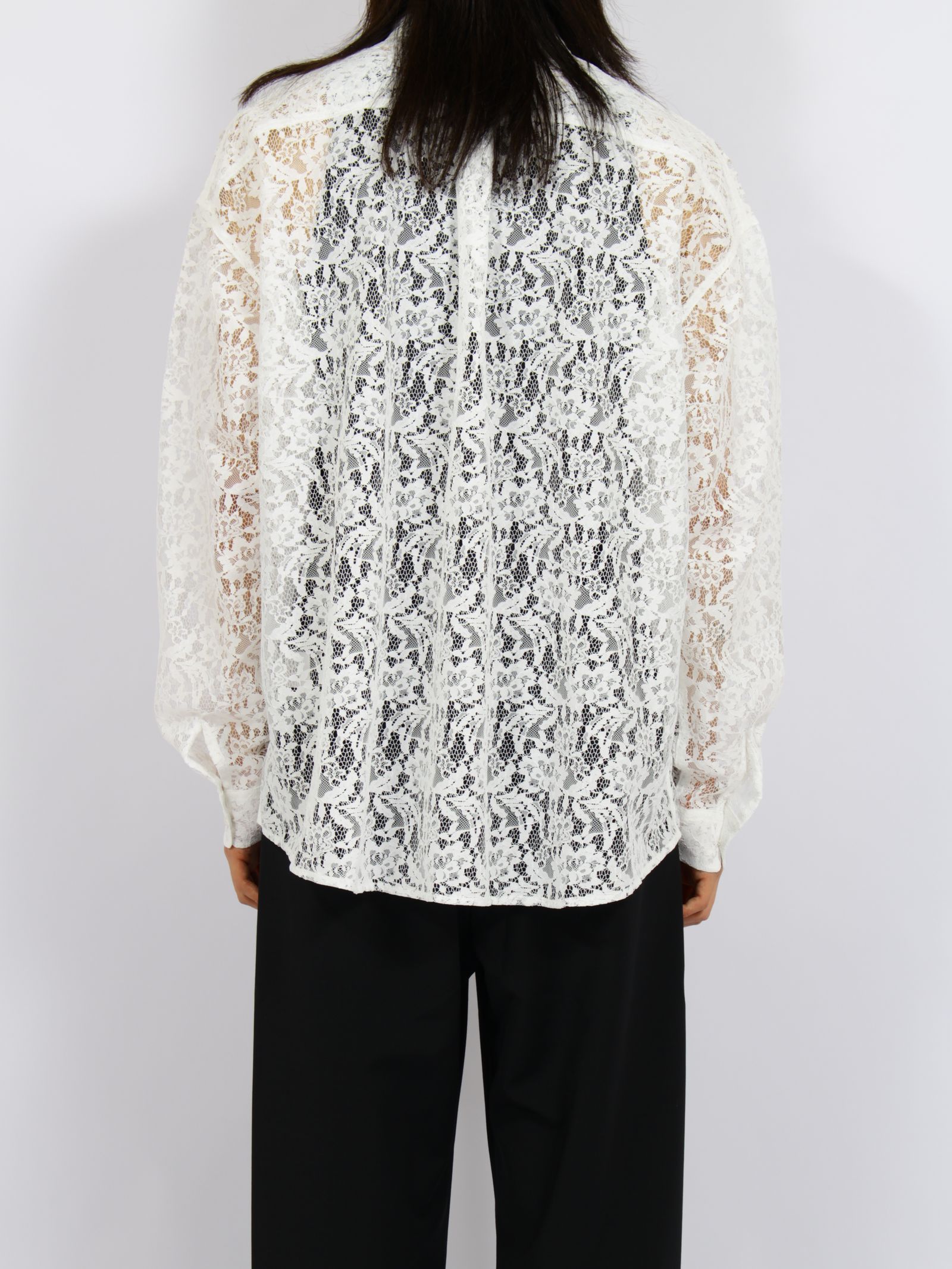【26AW】フラワーレース ボウタイ シャツ 花柄レース 長袖シャツ / FLOWER LACE BOW TIE SHIRT / ホワイト
