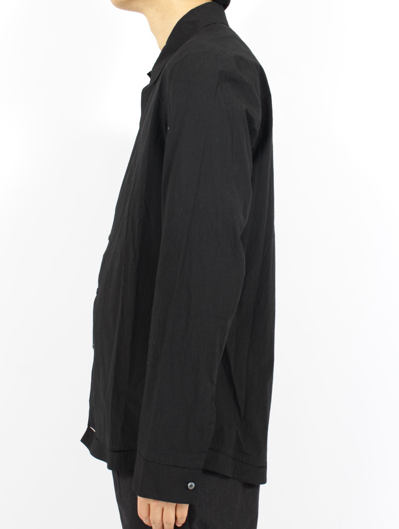 【25SS】ハンドステッチ ヘム ボンバー リラックス フィット シャツ / HAND-STITCHED HEM BORDER  RELAXED FIT SHIRT / ブラック