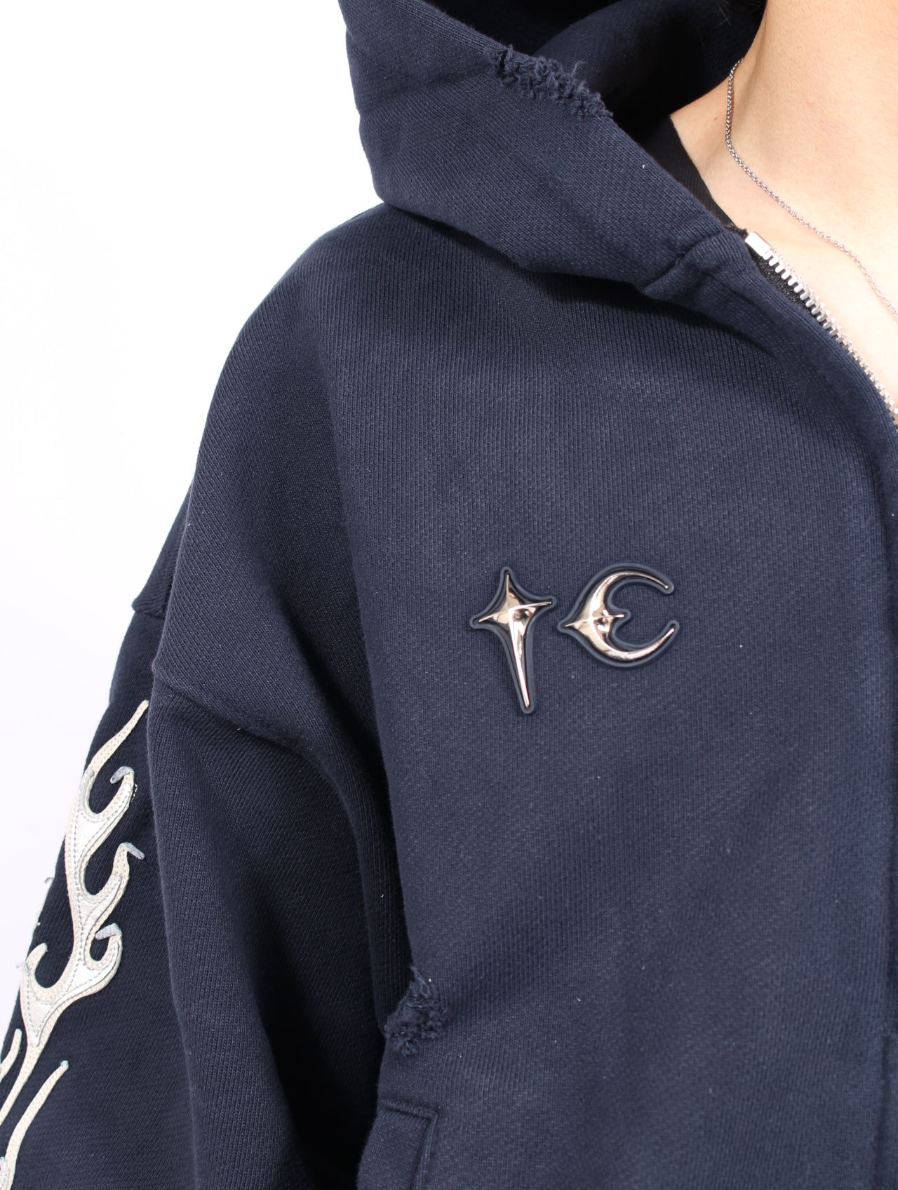 【25AW】レザー フレーム ジップアップ パーカー / LEATHER FLAME HOODED ZIP-UP / ネイビー