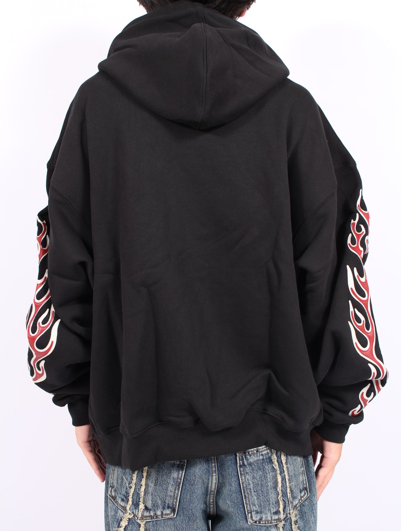 【25AW】レザー フレーム パーカー / LEATHR FLAME HOODIE / ブラック