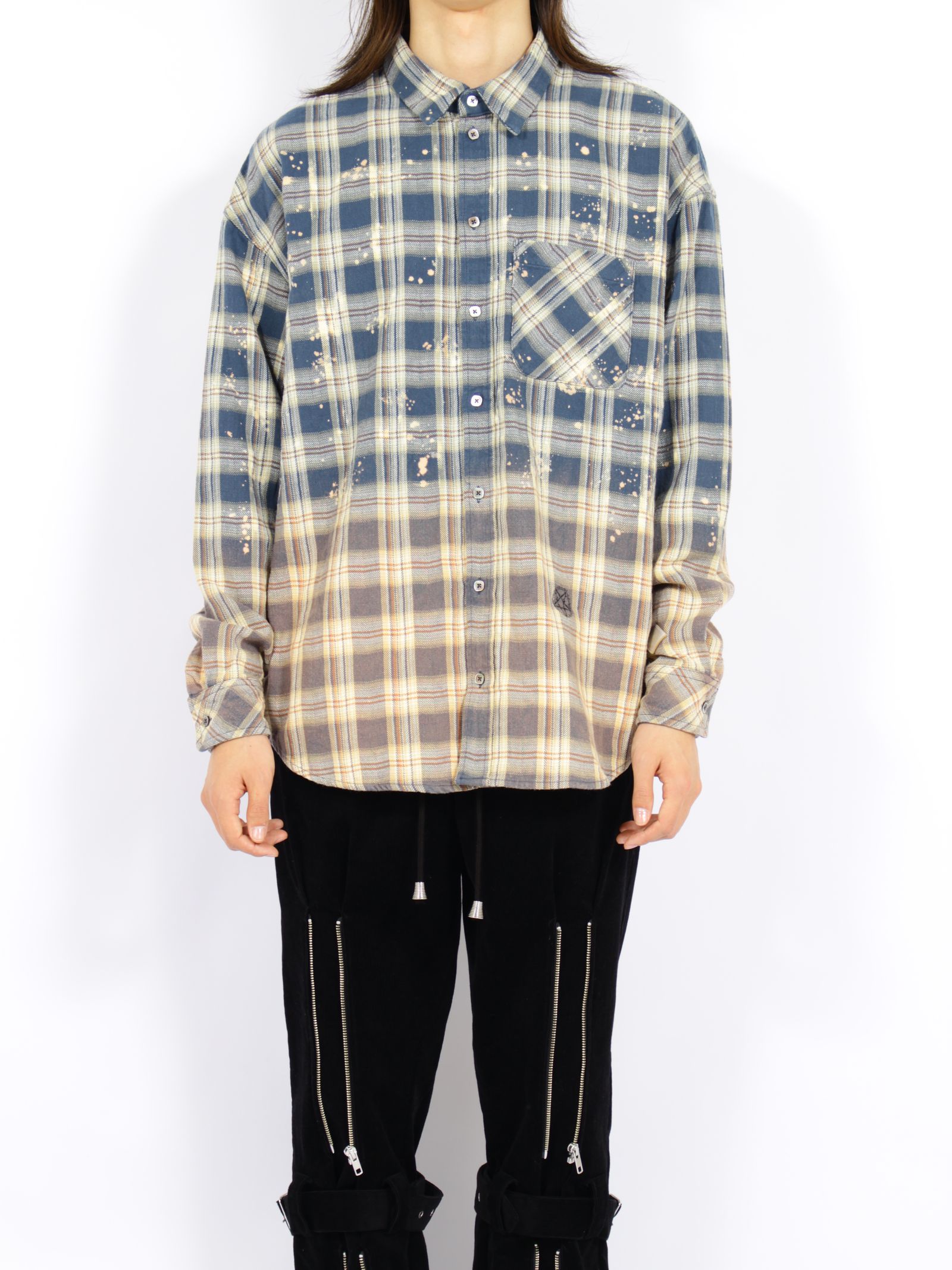 【26AW】コットン チェック ブリーチド シャツ 長袖 柄シャツ / COTTON CHECK BLEACHED SHIRT / ブルー
