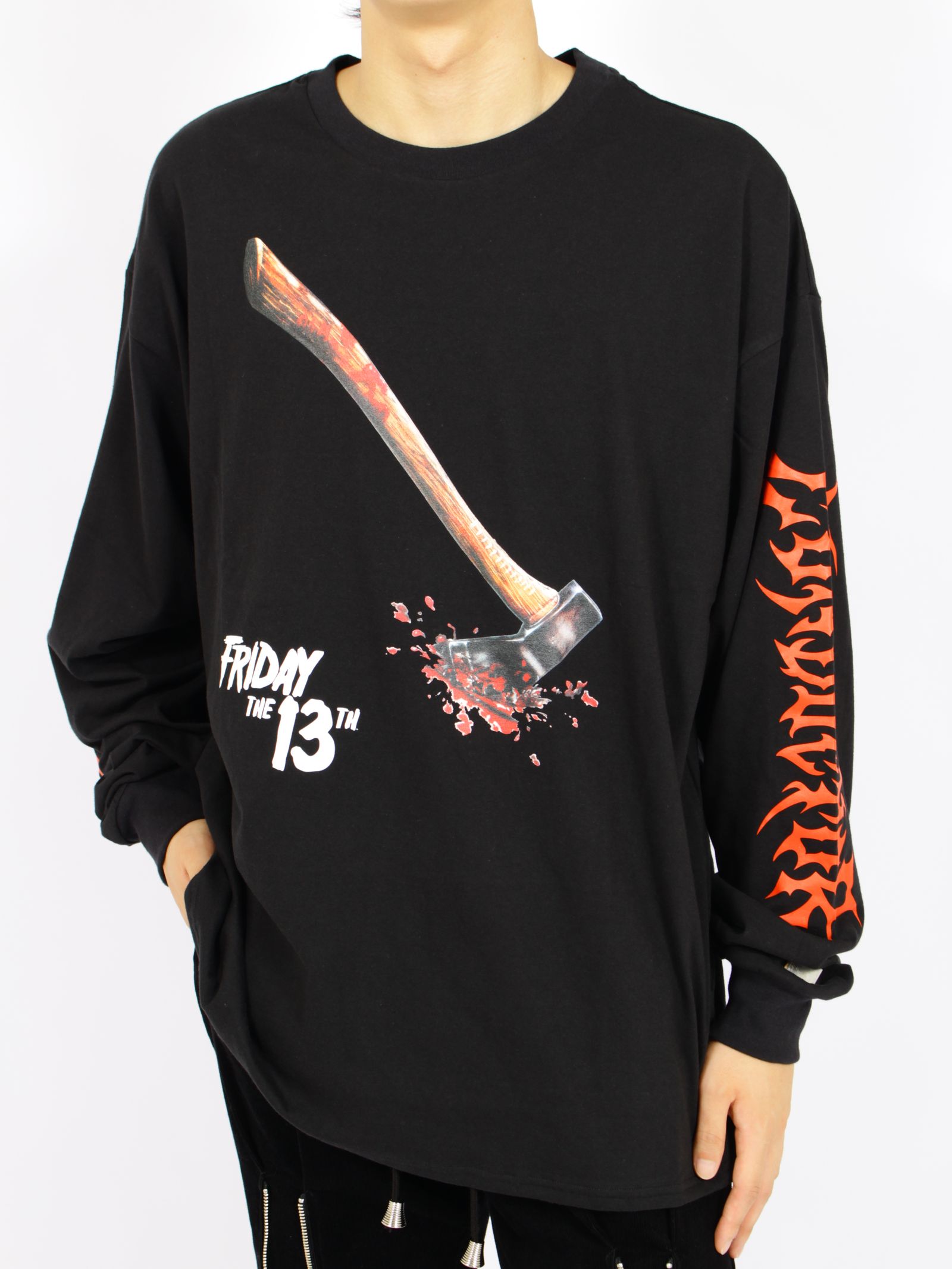 【 13日の金曜日 コラボ 】ポスター ビジュアル ロングスリーブ Tシャツ 長袖 カットソー/ xFRIDAY THE 13TH POSTER VISUAL L/S T-SHIRT / ブラック