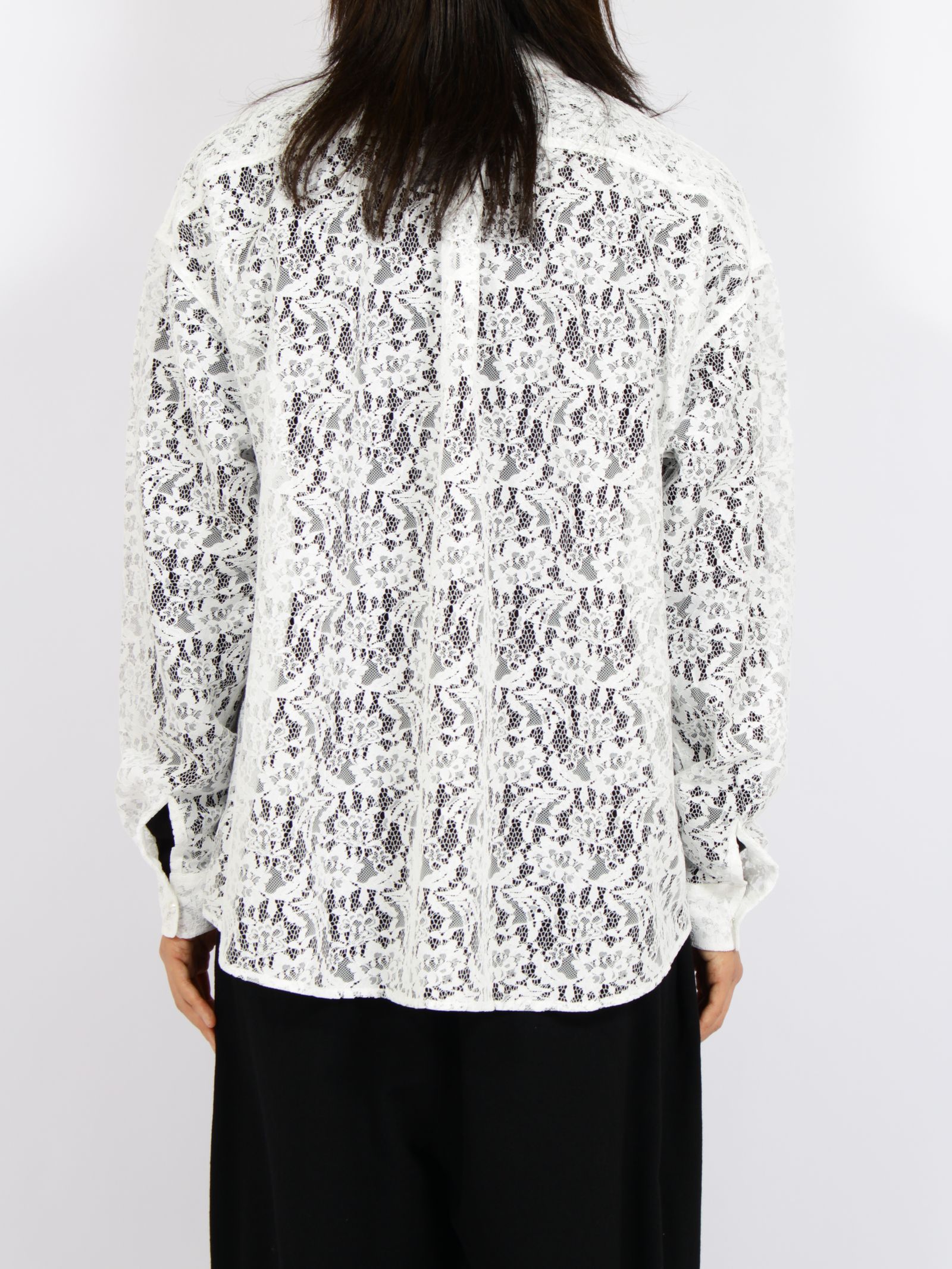 【26AW】フラワーレース ボウタイ シャツ 花柄レース 長袖シャツ / FLOWER LACE BOW TIE SHIRT / ホワイト