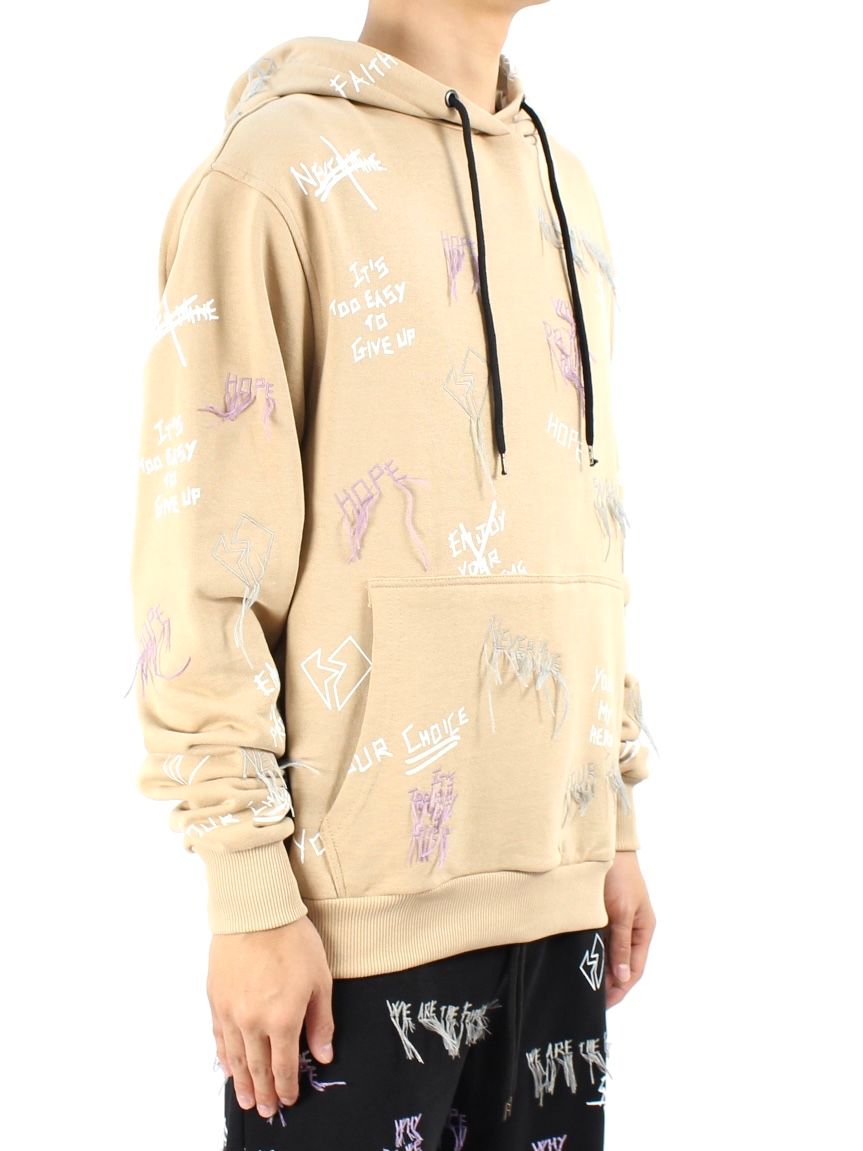 【21AW】総柄 刺繡プリントパーカー / NEW MANIFESTO HOODIE / ベージュ × マルチ