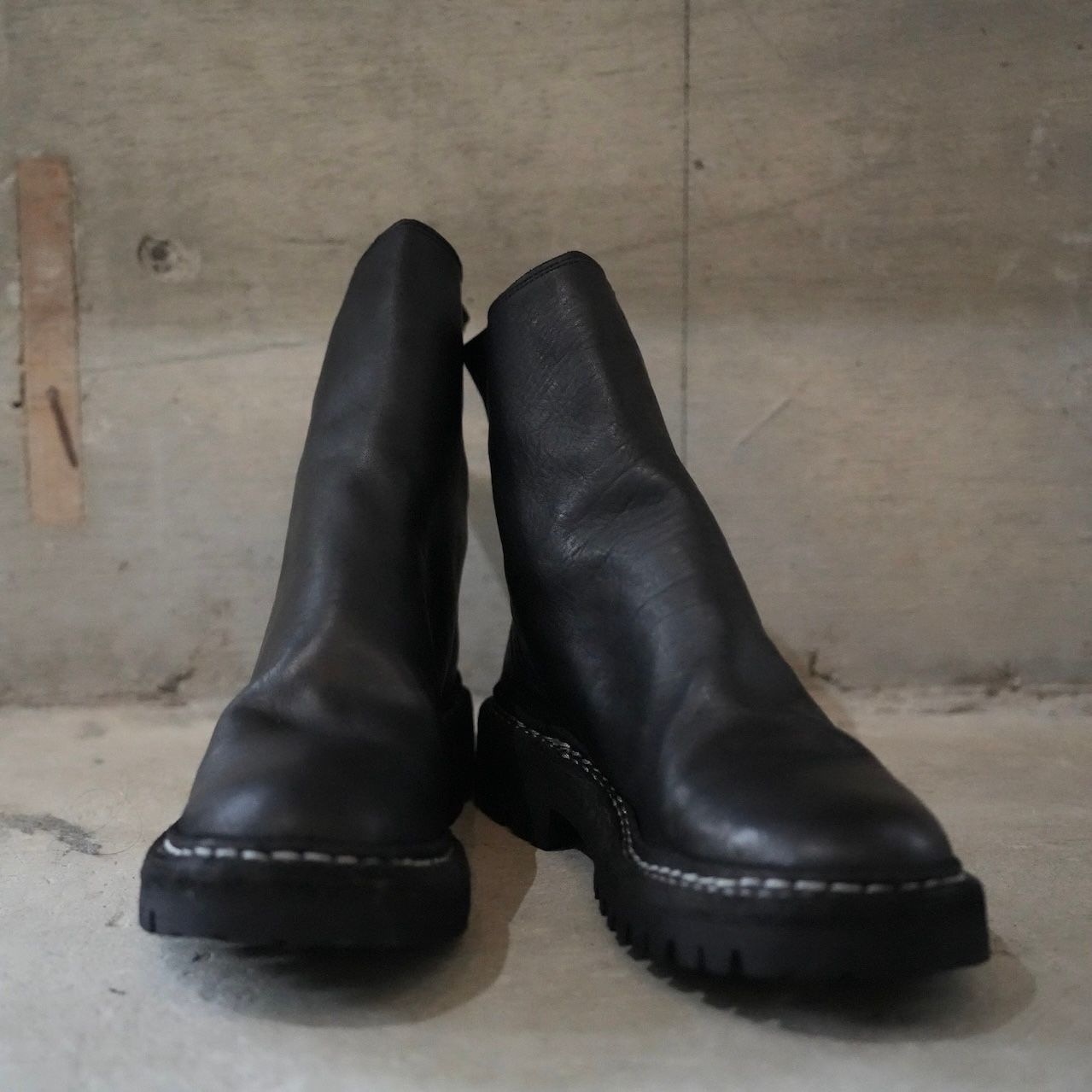 【796V_N】馬革 ホースレザー バックジップ ブーツ / HORSE FULL GRAIN  BACK ZIP BOOT / ブラック
