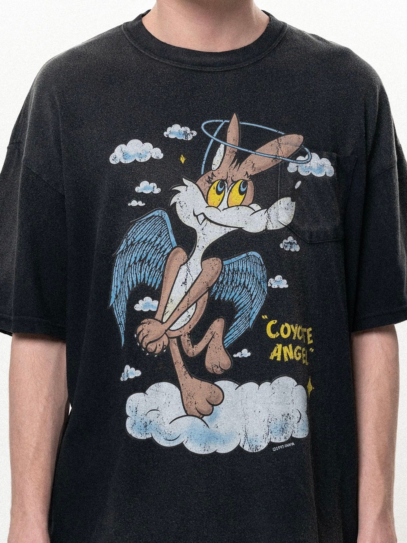 【26SS】”コヨーテ エンジェル”  ポケット ヴィンテージ加工 半袖 Tシャツ / "COYOTE ANGEL" POCKET TEE / ブラック