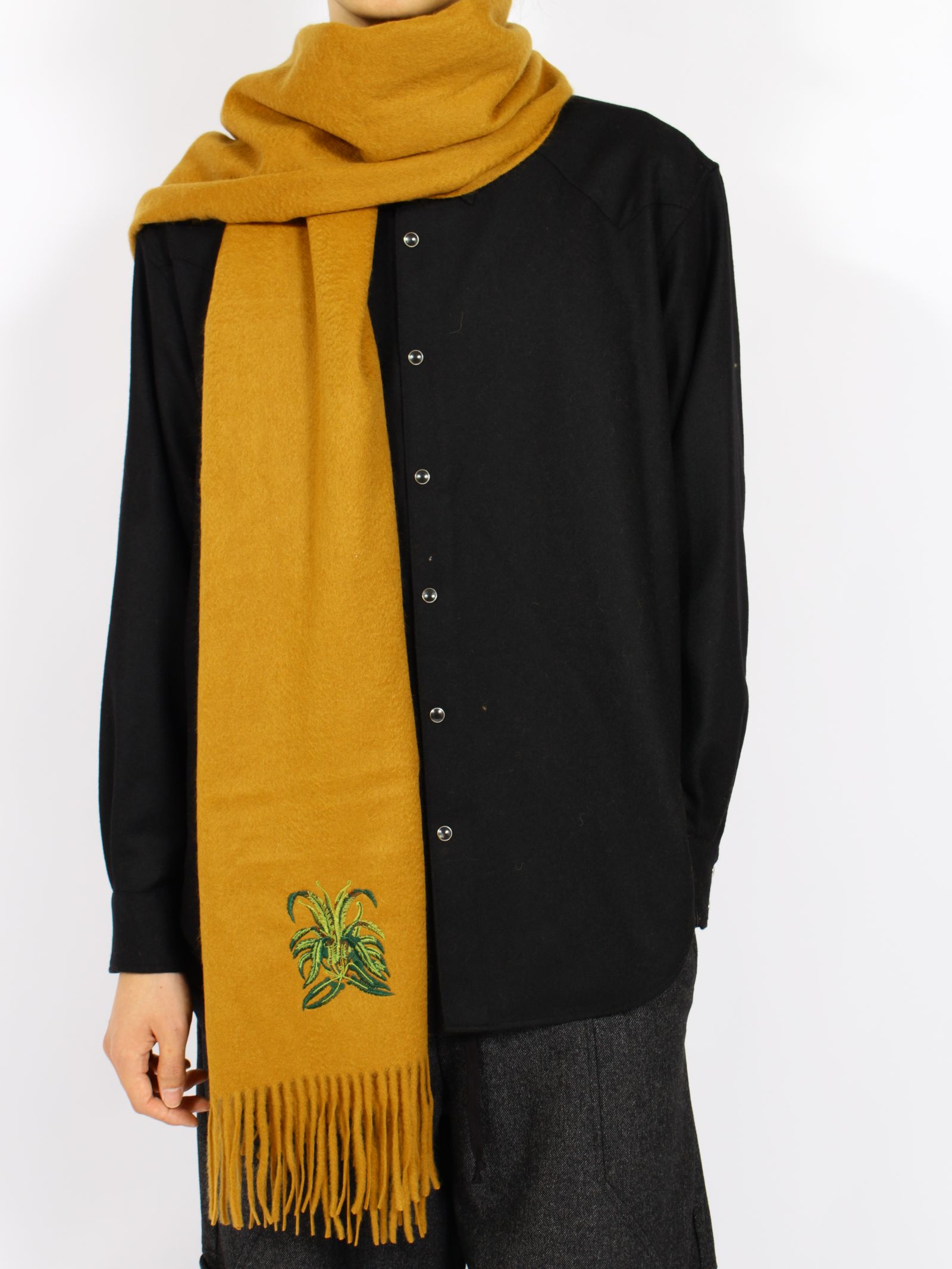 【26AW】 エンブロイダリー カシミヤ ケープ スカーフ マフラー / EMBROIDERY CASHMERE CAPE / ブラウン
