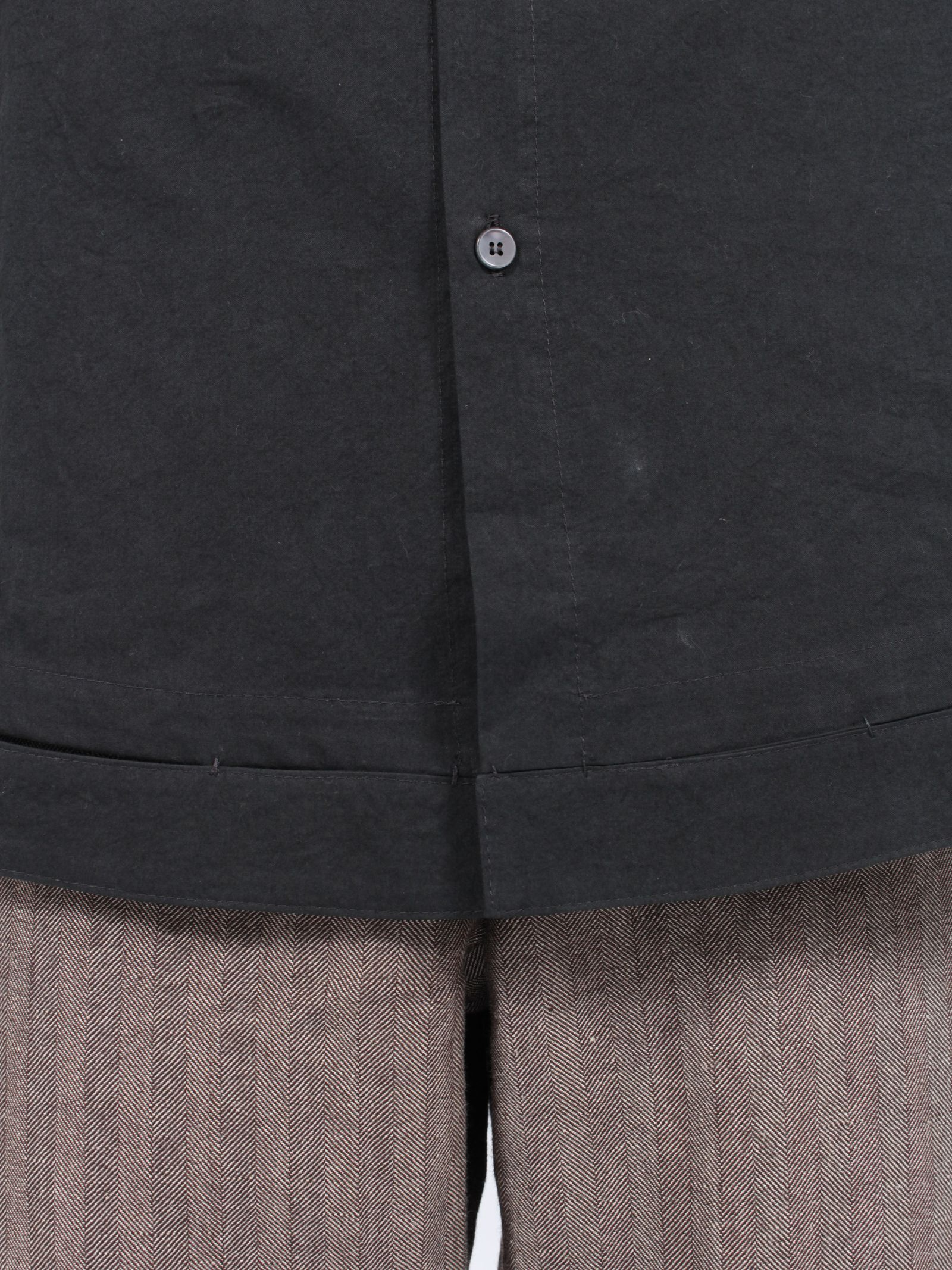 【24AW】ハンドステッチ ヘム ボーダー リラックスフィット シャツ / HAND-STITCHED HEM BORDER RELAXED FIT SHIRT / ブラック