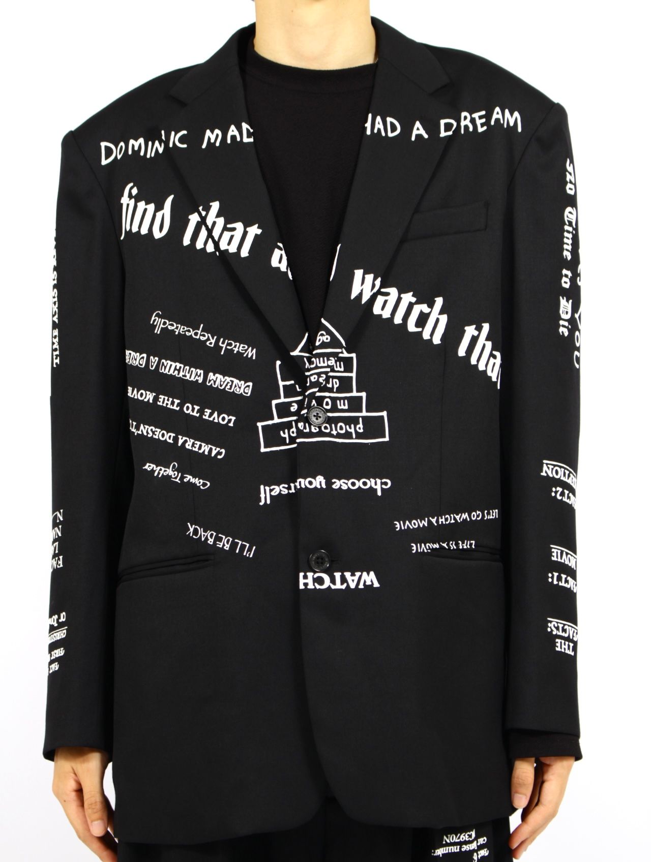 【25AW】"タトゥー" プリント テーラード ジャケット / "TATTOO" PRINTED TAILORED JACKET / ブラック