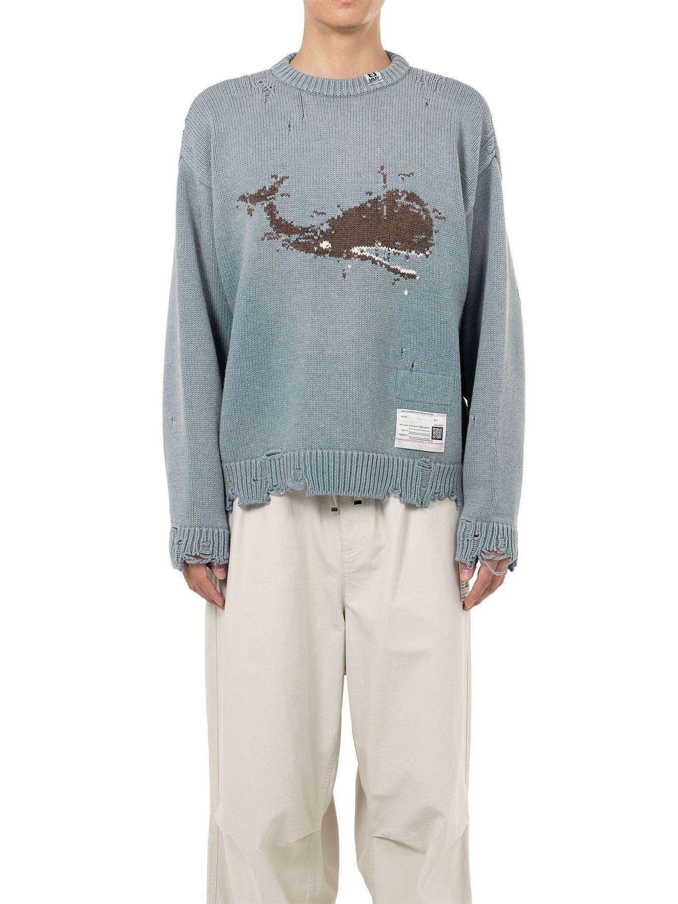【25AW】クジラ ジャガード ニット セーター / WHALE JACQUARD KNIT PULLOVER / ブルー
