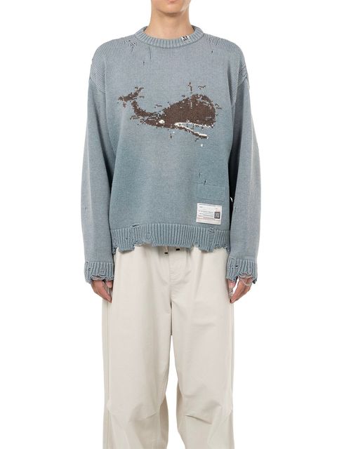 【25AW】クジラ ジャガード ニット セーター / WHALE JACQUARD KNIT PULLOVER / ブルー
