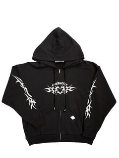 【25AW】ハート トライバル ジップ パーカー / HEART TRIBAL ZIP HOODED SWEATER / ブラック