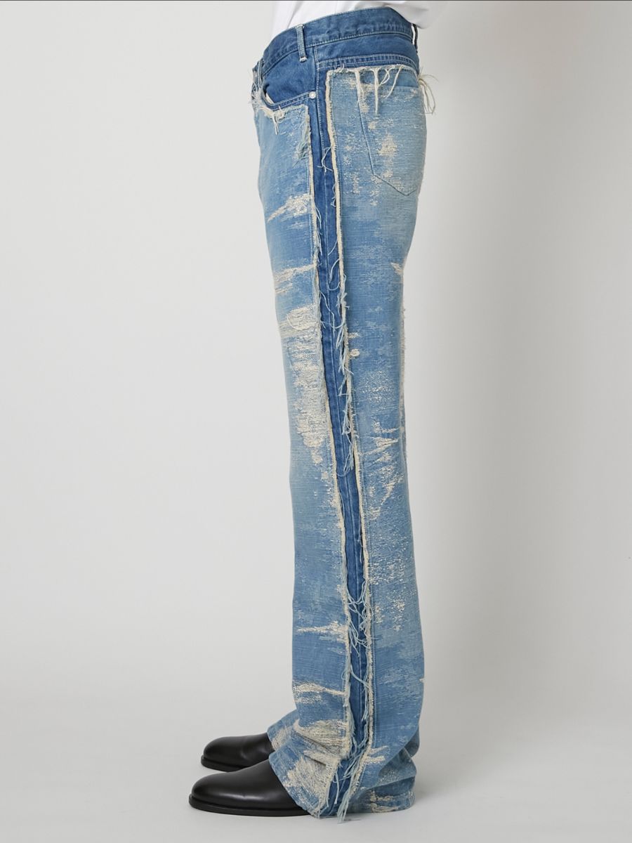 【27SS】デザイン フレア パンツ ジャガードデニム / DESIGN FLARE PANTS / INDIGO BLEACH (インディゴ ブリーチ)