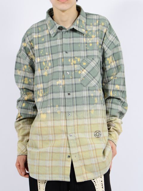 【26SS】コットン フランネル チェック ブリーチ シャツ / COTTON FLANNEL CHECK BLEACH SHIRT / グリーン