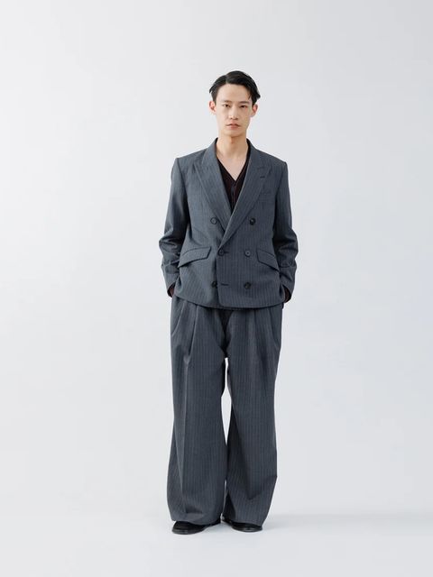 【26AW】  ストライプ ウール ダブルブレステッド ジャケット / STRIPE WOOL DOUBLE BREASTED JACKET .16 / グレー