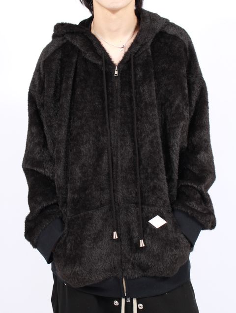 【25AW】テディベア フーデッド セーター シャギー ジップアップ パーカー / TEDDY BEAR HOODED SWEATER / ブラック