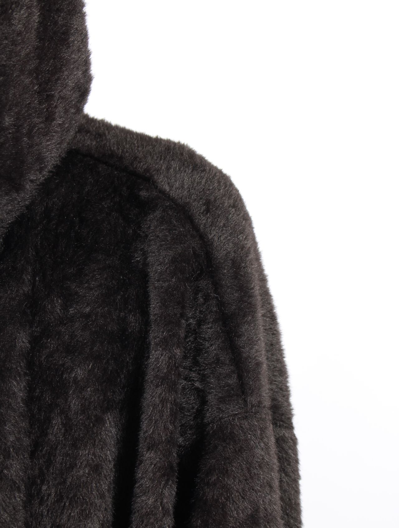 【25AW】テディベア フーデッド セーター シャギー ジップアップ パーカー / TEDDY BEAR HOODED SWEATER / ブラック