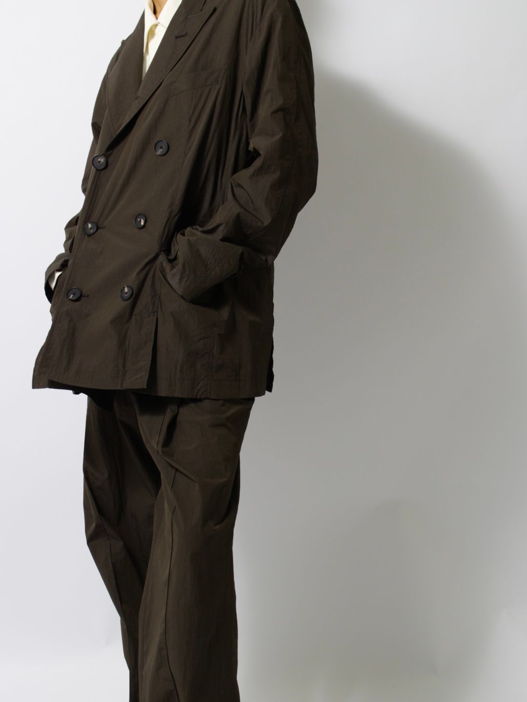 【25SS】ワッシャーナイロン ダブル ブレステッド ジャケット / WASHER NYLON DOUBLE BREASTED  JACKET.13 / バッファローブラウン