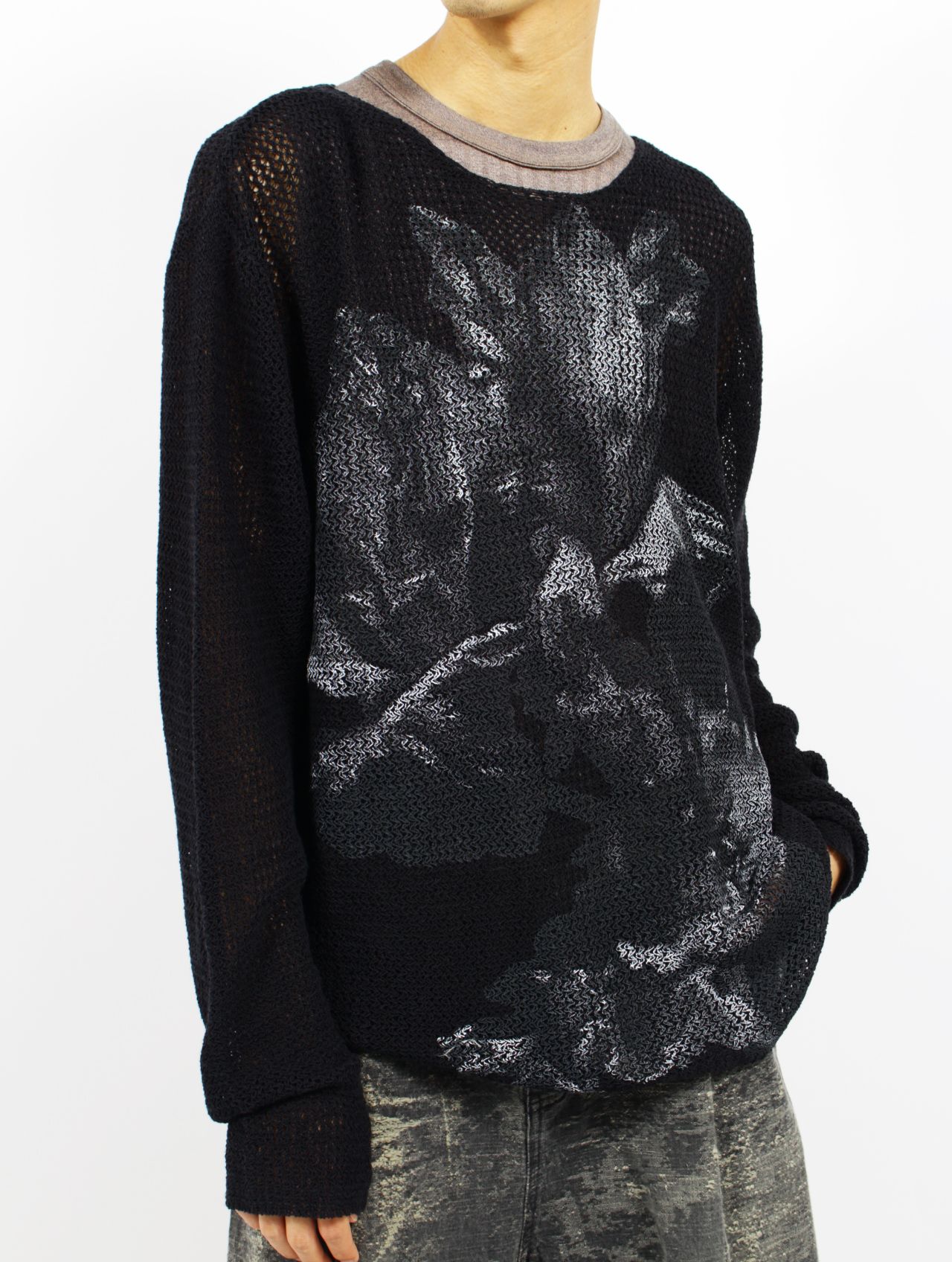 【25AW】フラワープリント ニット / FLOWER PRINT KNIT / ブラック