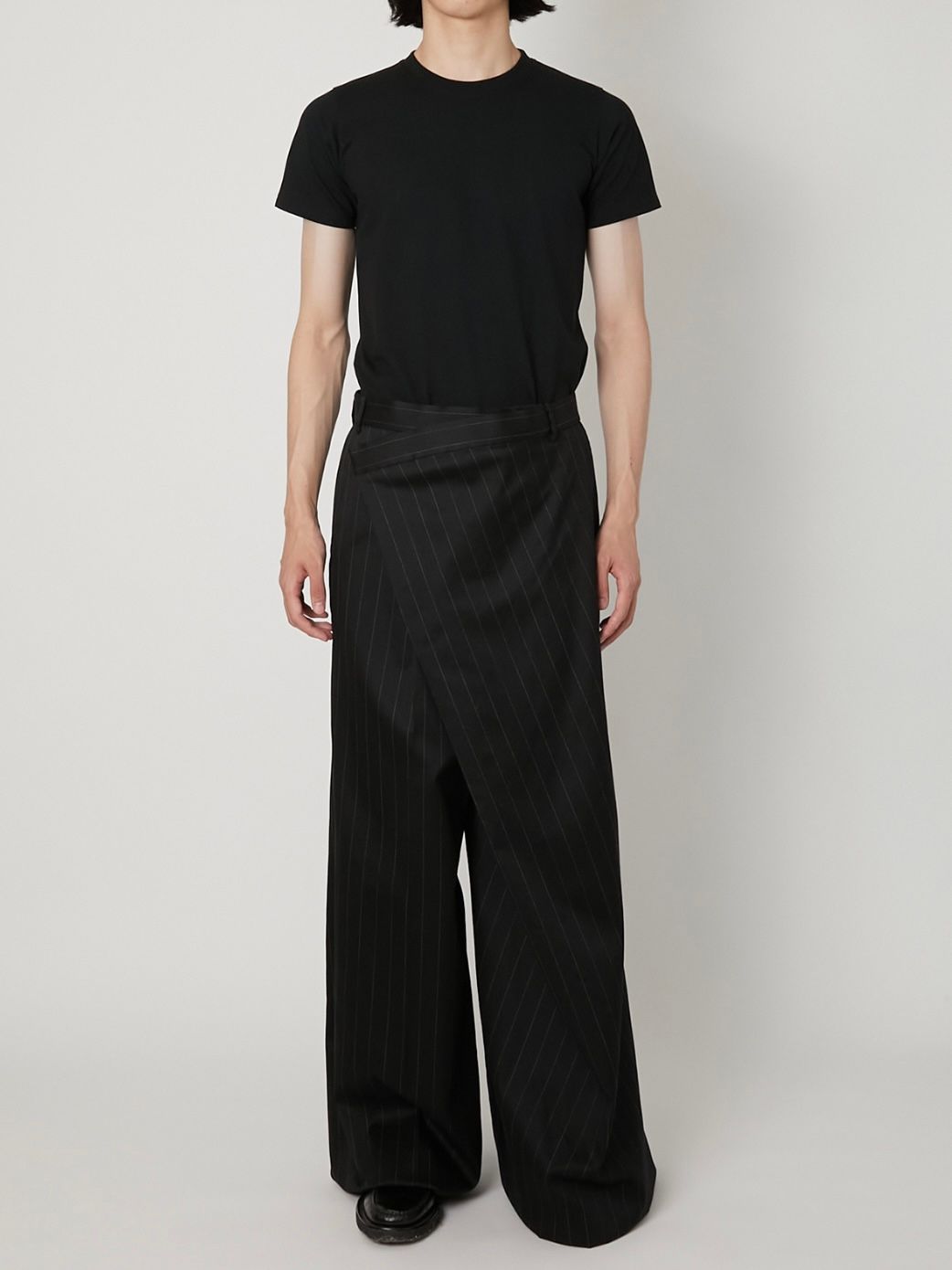 【26SS】ストライプ ラップ パンツ / WRAP PANTS / ブラック