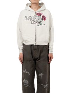 【25AW】ローズ ディストレスド ジップ ショート パーカー / "ROSE"DISTRESSED ZIP SHORT HOODIE / ホワイト