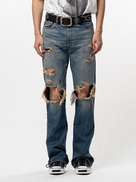 【26SS】ディストレスド スリム ブーツカット ジーンズ / DSTRSD SLM BOOTCT JEANS / インディゴ