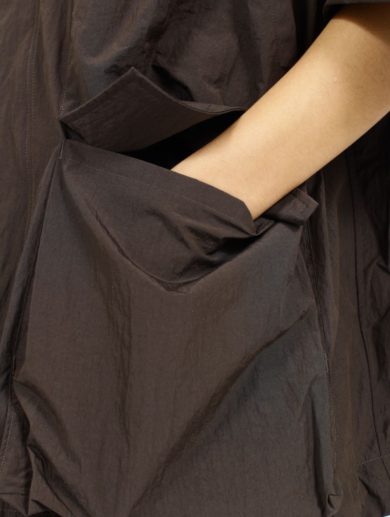 【25SS】ワッシャーナイロン ハーフスリーブ ハンティング シャツ / WASHER NYLON HALF SLEEVE  HUNTING SHIRT / バッファローブラウン