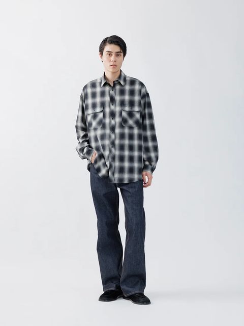 【26AW】ウォッシャブル ウール チェック シャツ / WASHABLE WOOL OMBRE CHECK SHIRTS .16 / GRAN BLACK(ブラック)