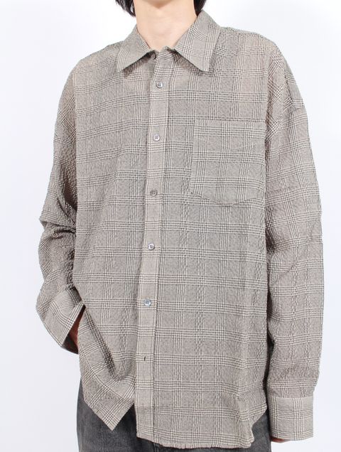 【25AW】ルーム シャツ 長袖 チェック / ROOM SHIRT / CRINKLED GREY CHECK(グレーチェック)