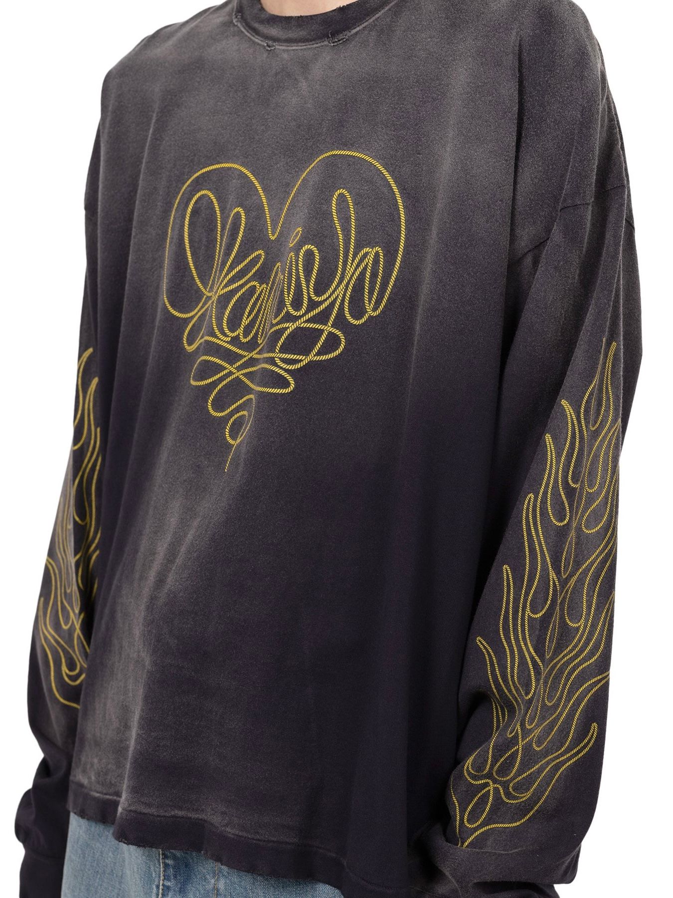 【24AW】ロープ ブリーチド ロングスリーブ Tシャツ / "ROPE" BREACHED L/S TEE / ブラック