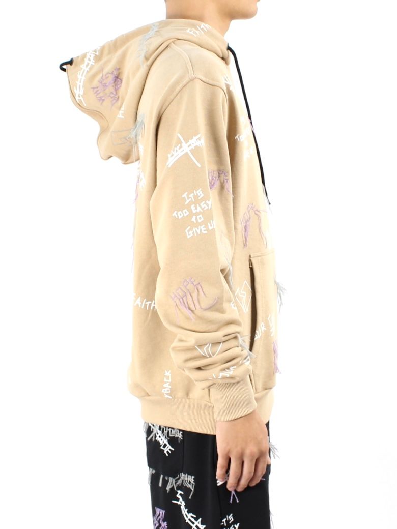 【21AW】総柄 刺繡プリントパーカー / NEW MANIFESTO HOODIE / ベージュ × マルチ
