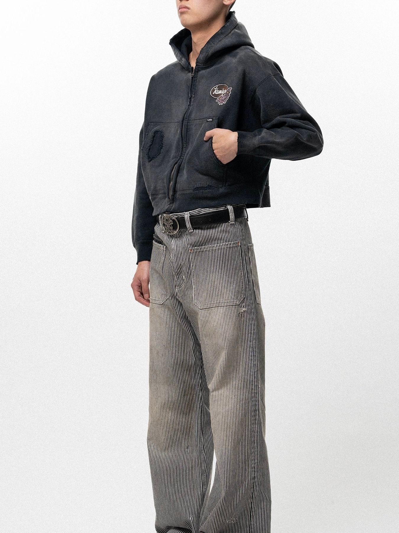 【26SS】リペアド ネイム パッチ ジップ ショート フーディー / REPAIRED NAME PATCH ZIP SHORT HOODIE / ブラック