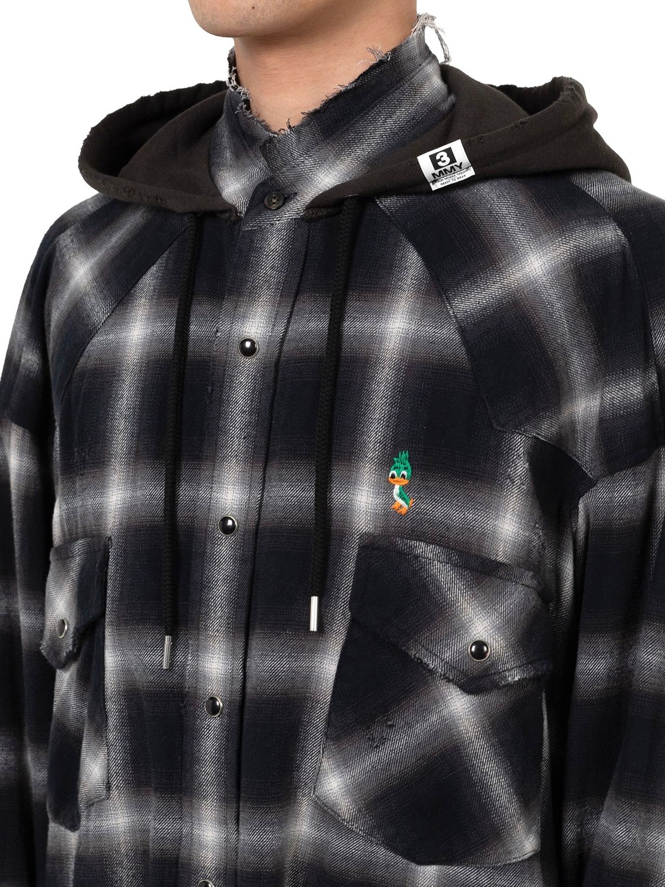 【25AW】スウェット フーディー ドッキング チェック シャツ / SWEAT HOODIE L/S SHIRT / ブラック