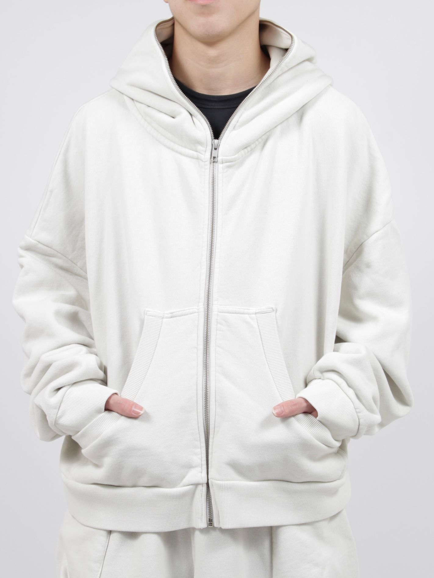 エンタイアスタジオ zip hoodie ホワイト着丈56cm