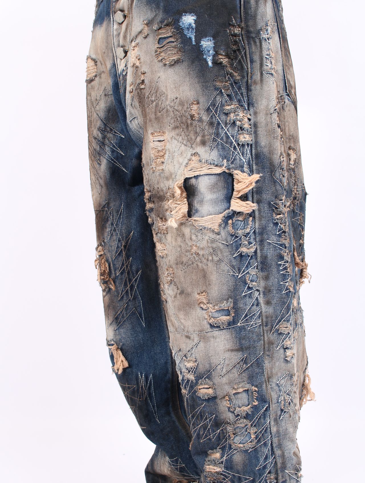 【25AW】ハードウォッシュド ダメージ デニム パンツ / HARD-WASHED DAMAGED DENIM PANTS / ブルー