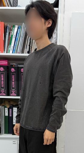 【26AW】スレッド アイレット ロングスリーブ 長袖 Tシャツ / SAN SAN X JIAN YE THREAD EYELET LONG SLEEVE / チャコール