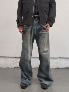 【26SS】 3D ツイステッド ワイド レッグ ジーンズ デニム パンツ / 3D TWISTED WIDE LEG JEANS / DIRTY FADED INDIGO (インディゴ)