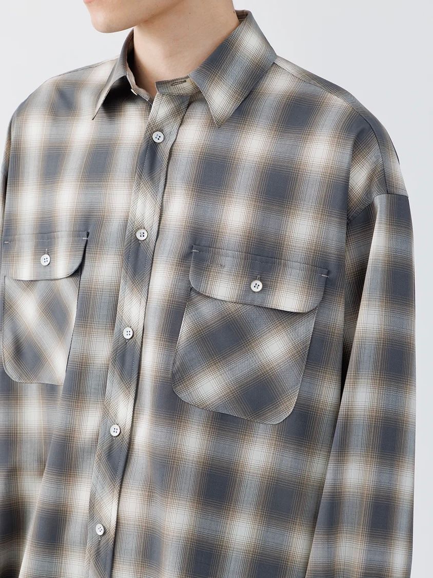 【26AW】ウォッシャブル ウール チェック シャツ / WASHABLE WOOL OMBRE CHECK SHIRTS .16 / MOLD GRAY(グレー)
