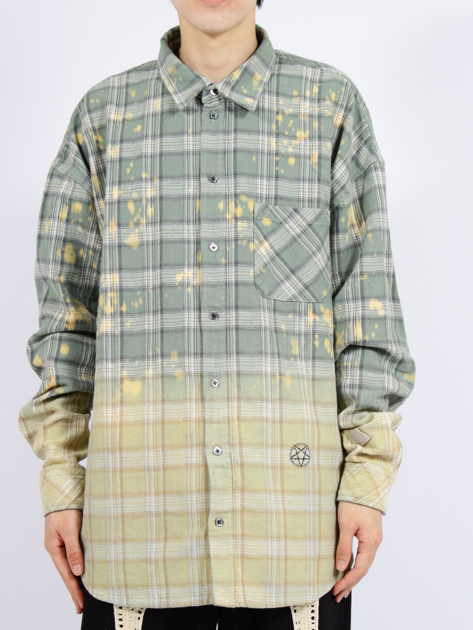 【26SS】コットン フランネル チェック ブリーチ シャツ / COTTON FLANNEL CHECK BLEACH SHIRT / グリーン