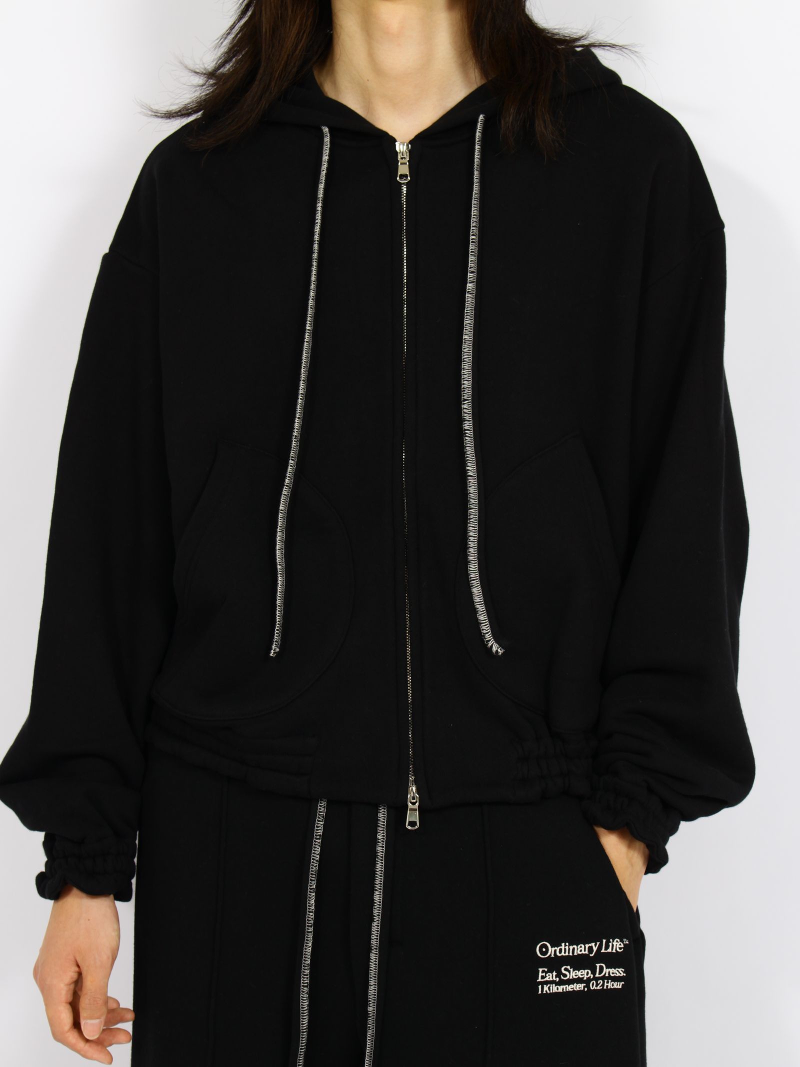【26AW】オーディナリー ホーム オールド スタイル ジップ フーディ ウィズ プリンティング / ORDINARY HOME OLD STYLE ZIP HOODIE WITH PRINTING / ブラック