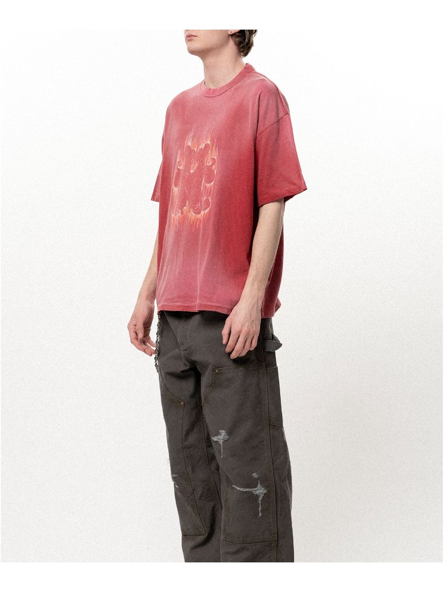 【26SS】"クレヨン フレーム" ディストレスド カミヤ Tシャツ / ”CRAYON FLAME" DISTRESSED TEE / レッド