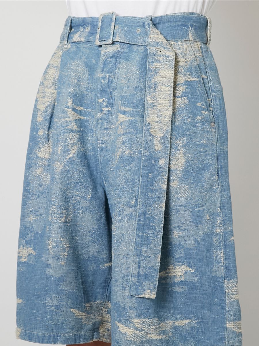 【27SS】ベルテッド デニム ショーツ ジャガードデニム ハーフパンツ / BELTED DENIM SHORTS / INDIGO BLEACH (インディゴ ブリーチ)