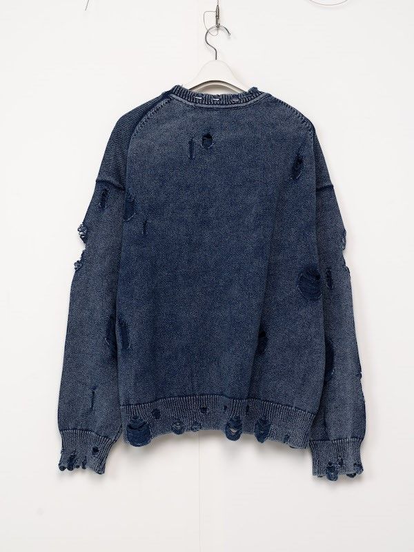 【24AW】ブリーチド プリンテッド プルオーバーニット / BREACHED PRINTED KNIT PULLOVER / ネイビー