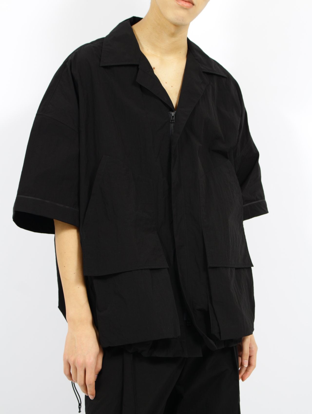 【25SS】ワッシャーナイロン ハーフスリーブ ハンティング シャツ / WASHER NYLON HALF SLEEVE HUNTING SHIRT.13 / ブラック