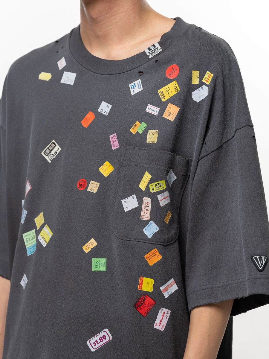 【26AW】 プライス ステッカー Tシャツ 半袖 ダメージ加工 / PRICE STICKER TEE / ブラック